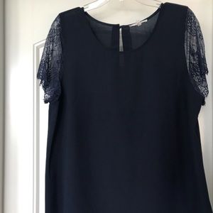 41 Hawthorn Navy blouse with lace sleeves